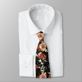 Terrakotta- und schwarze Blumen-Hochzeitskrawatte  Krawatte