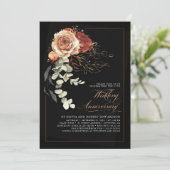 Terrakotta und Schwarze Flora Hochzeit Jahrestag Einladung (Stehend Vorderseite)