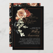 Terrakotta und Schwarze Flora Hochzeit Jahrestag Einladung (Vorne/Hinten)