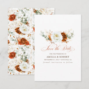 Terrakotta- und Weiß-Chic-Floral-Save-the-Date Save The Date