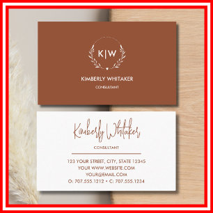 Terrakotta und Weiß   Moderne Initialen-Monogramm Visitenkarte