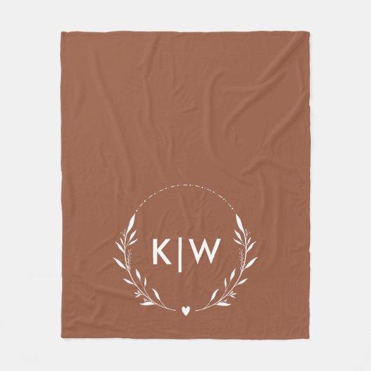 Terrakotta und Weiß | Modernes Initialen-Monogramm Fleecedecke (Vorderseite)