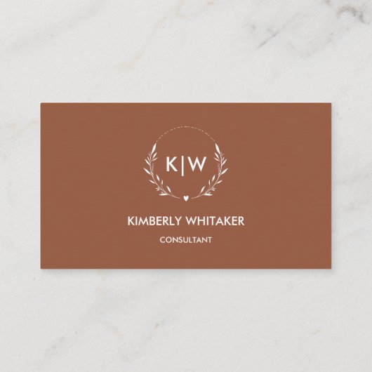 Terrakotta und Weiß | Monogram für moderne Initial Visitenkarte (Rückseite)
