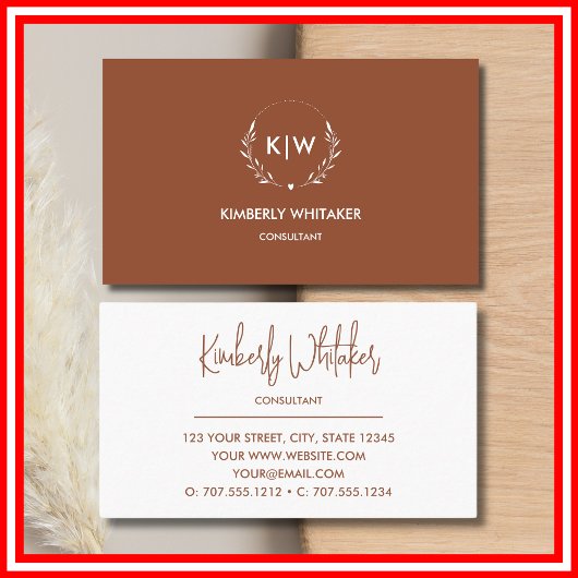 Terrakotta und Weiß | Monogram für moderne Initial Visitenkarte