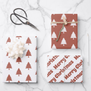 Terrakotta und weiße Bäume Frohe Weihnachtsfeierta Geschenkpapier Set