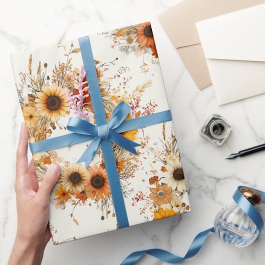 Terrakotta und weiße Blume Botanischer Boho Exotic Geschenkpapier (Schenken)