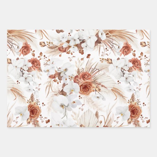 Terrakotta und weiße Blume Botanischer Boho Exotic Geschenkpapier Set (Vorderseite)