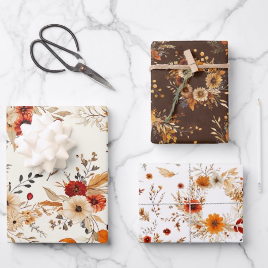 Terrakotta und weiße Blume Botanischer Boho Exotic Geschenkpapier Set (Vorderseite)