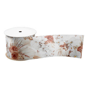 Terrakotta- und weiße Blumen Botanical Boho Chic Satinband