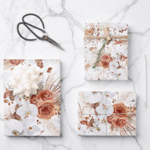 Terrakotta- und weiße Blumen Botanical Boho Exotis Geschenkpapier Set