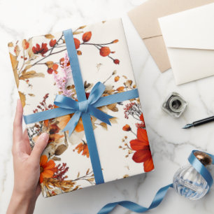 Terrakotta- und weiße Blumen Botanisches Boho-Exot Geschenkpapier