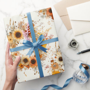 Terrakotta- und weiße Blumen Botanisches Boho-Exot Geschenkpapier
