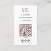Terrakotta und weißer Monogramm-QR-Code Social Med Visitenkarte (Rückseite)