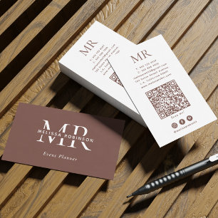 Terrakotta und weißer Monogramm-QR-Code Social Med Visitenkarte