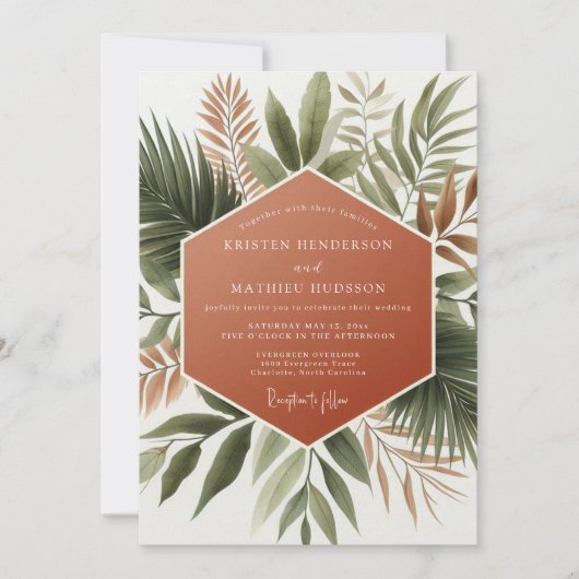 Terrakotta-Üppige Botanische Hochzeit Einladung (Vorderseite)