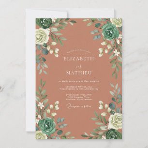 Terrakotta-Üppige Botanische Romanze-Hochzeit Einladung