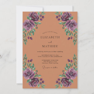 Terrakotta-Veilchen-Antiquitäten-Rosen-Hochzeit Einladung