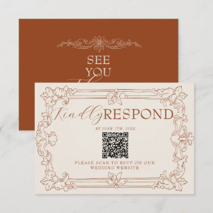 Terrakotta verbranntes Orange Floral Boho QR Code RSVP Karte