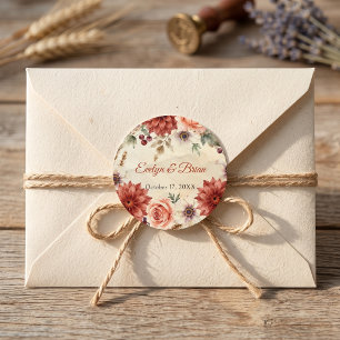 Terrakotta Verbranntes Orange Herbst Floral Boho H Runder Aufkleber