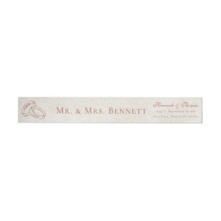 Terrakotta Vintage Creme Elegante Schrift & Ringe Rundum-Adressaufkleber