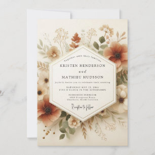 Terrakotta-Vintage-Wiesenhochzeit Einladung