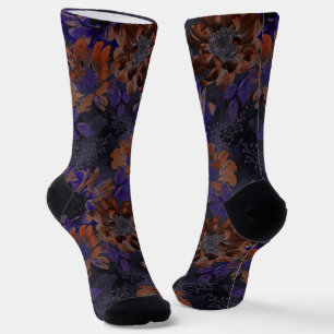 Terrakotta, violette Blumen auf samtig grau Socken