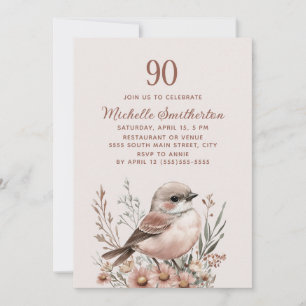 Terrakotta-Vogel Rosa 90. Geburtstag Einladung