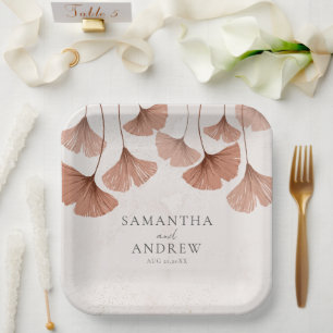 Terrakotta-Wasserfarbe-Botanik-Ginkgo-Hochzeit  Pappteller