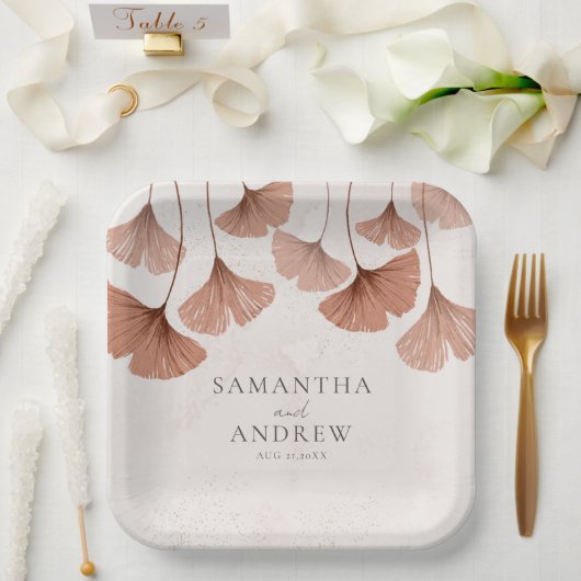 Terrakotta-Wasserfarbe-Botanik-Ginkgo-Hochzeit  Pappteller (Hochzeit)