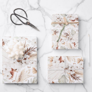 Terrakotta Weiße Blumen Botanisch Boho Elegant Geschenkpapier Set