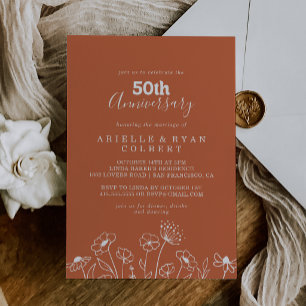 Terrakotta-Wildblume 50. Hochzeitstag Einladung