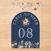 Terrakotta Wildblume Navy Acryl Tischnummer (Vorderseite)