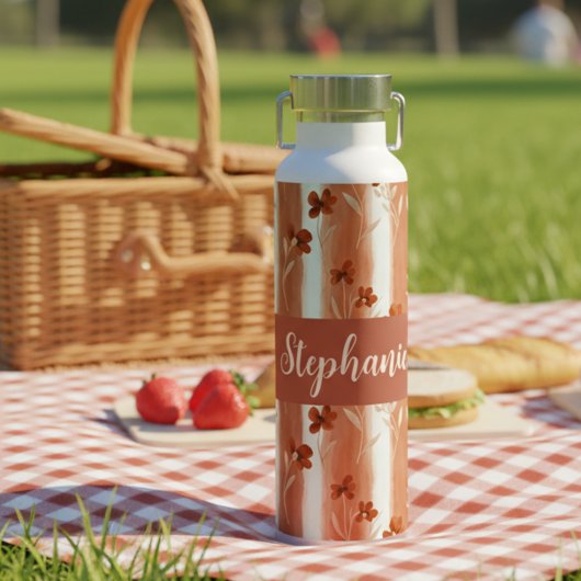 Terrakotta-Wildblume Personalisierter Name Boho Trinkflasche