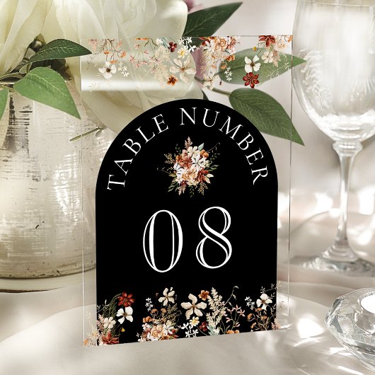 Terrakotta Wildblume Schwarz Acryl Tischnummer