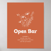 Terrakotta-Wildblumen-Hochzeit-Open-Bar-Schild Poster (Vorne)
