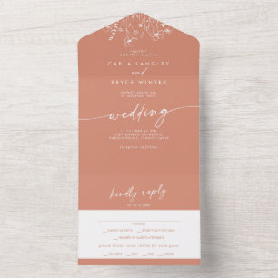 Terrakotta-Wildblumen-Menüwahl RSVP Hochzeit All In One Einladung