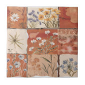 Terrakotta-Wildblumen-Patchwork-Rustikal-Boho-Früh Fliese (Vorderseite)