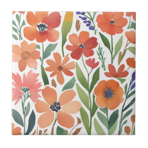 Terrakotta-Wildblumen-Rustikale-Boho-Wanddekoratio Fliese