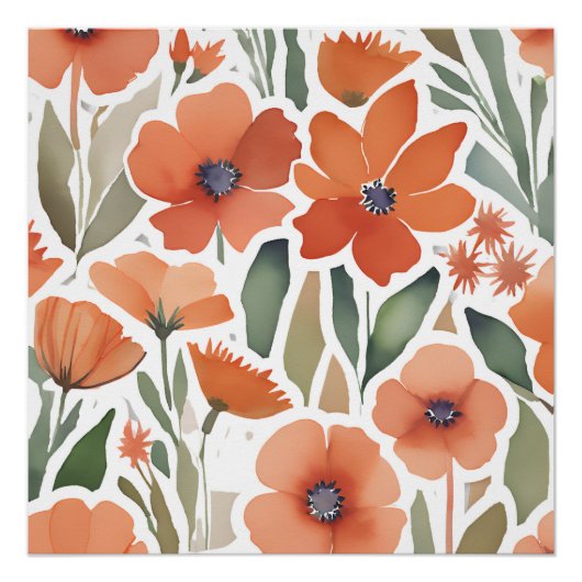 Terrakotta-Wildblumen-Rustikale-Boho-Wandkunst Poster (Vorderseite)