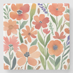 Terrakotta-Wildblumen-Rustikales-Boho-Getränk-Zube Steinuntersetzer