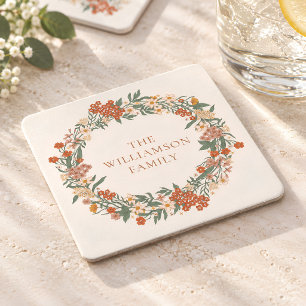 Terrakotta-Wildblumenkranz Herbst Thanksgiving Rechteckiger Pappuntersetzer