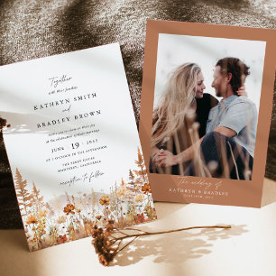 Terrakotta-Wildflower-Berg-Foto-Hochzeitseinladung Einladung