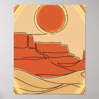 Terrakotta-Wüstensonne — Minimalistische Line-Art Poster