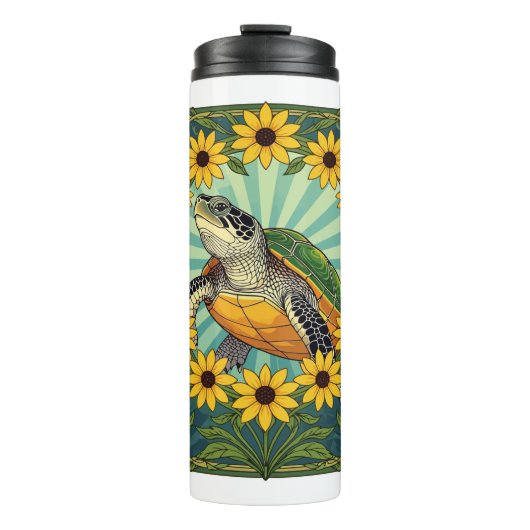 Terrapin And Black Eyed Susan Flowers Art Nouveau Thermosbecher (Vorderseite)