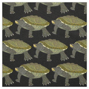 Terrapin (schwarz) - Elfenbein Leinenstoff Stoff