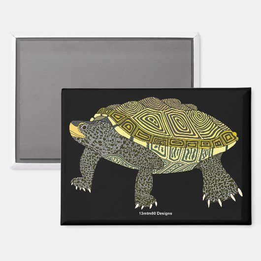 Terrapin (schwarz) - Rechteck-Magnet Magnet (Vorderseite/Rückseite)