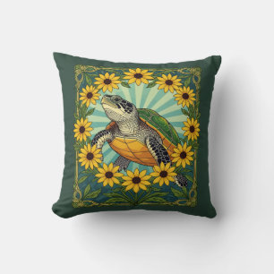 Terrapin und Black Eyed Susan Blumen Art Nouveau Kissen