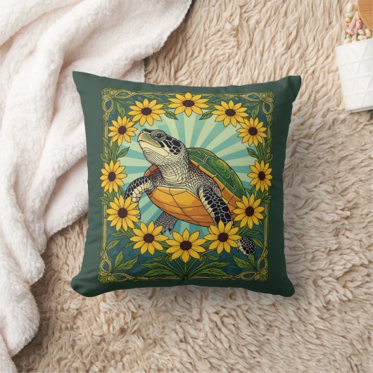 Terrapin und Black Mit Augen Susan Blume Jugendsti Kissen (Decke)