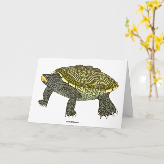 Terrapin (weiß) - Grußkarte Karte (Gelbe Blume)