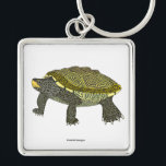 Terrapin (white) - Square Premium Keychain Schlüsselanhänger<br><div class="desc">Presenting a captivating digital illustration of a Diamondback Terrapin,  featuring its distinctive yellow and black striped shell. Created with Procreate,  this piece celebrates the beauty of wildlife.

Drawn for: M</div>